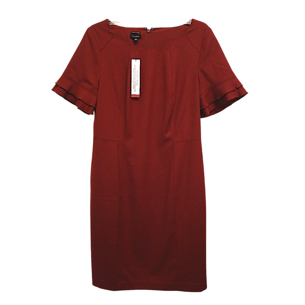 NEW Talbots Sheath Dress 10 Red Italian Flannel Wool Ruffle Sleeve Workwear $169